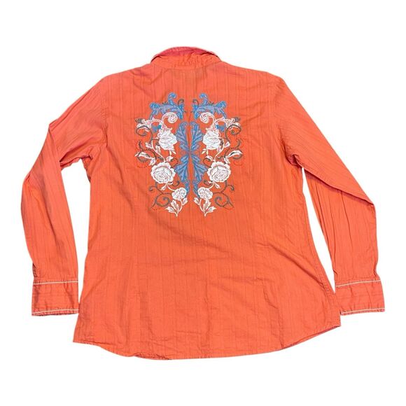 Embrodered Ariat Fitted Long Sleeve Pearl Snap Western Shirt Burnt Orange Sz XL - Picture 4 of 11